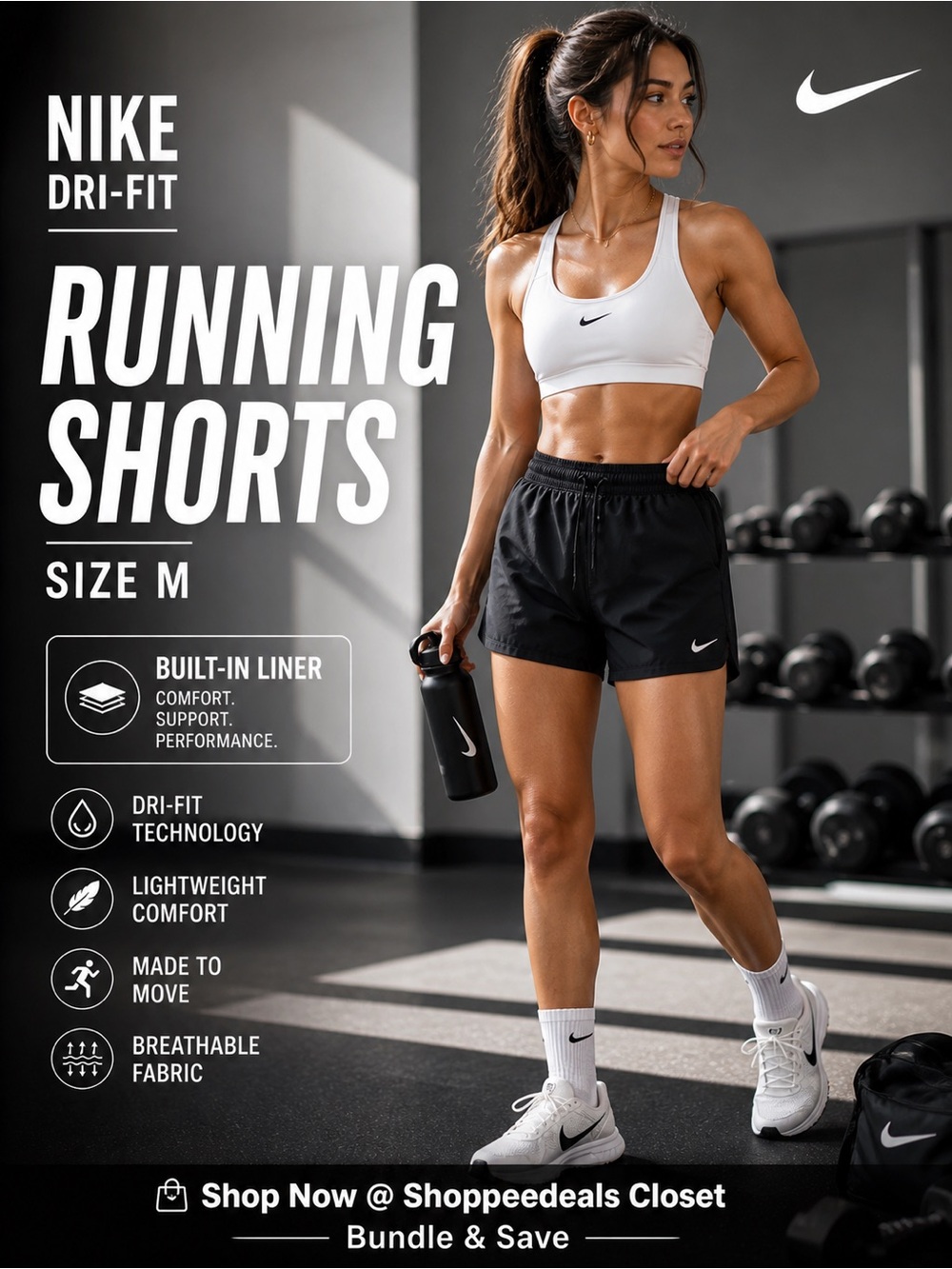 Nike Dri-FIT Running Shorts Black Built-In Liner Athletic Gym Men’s M